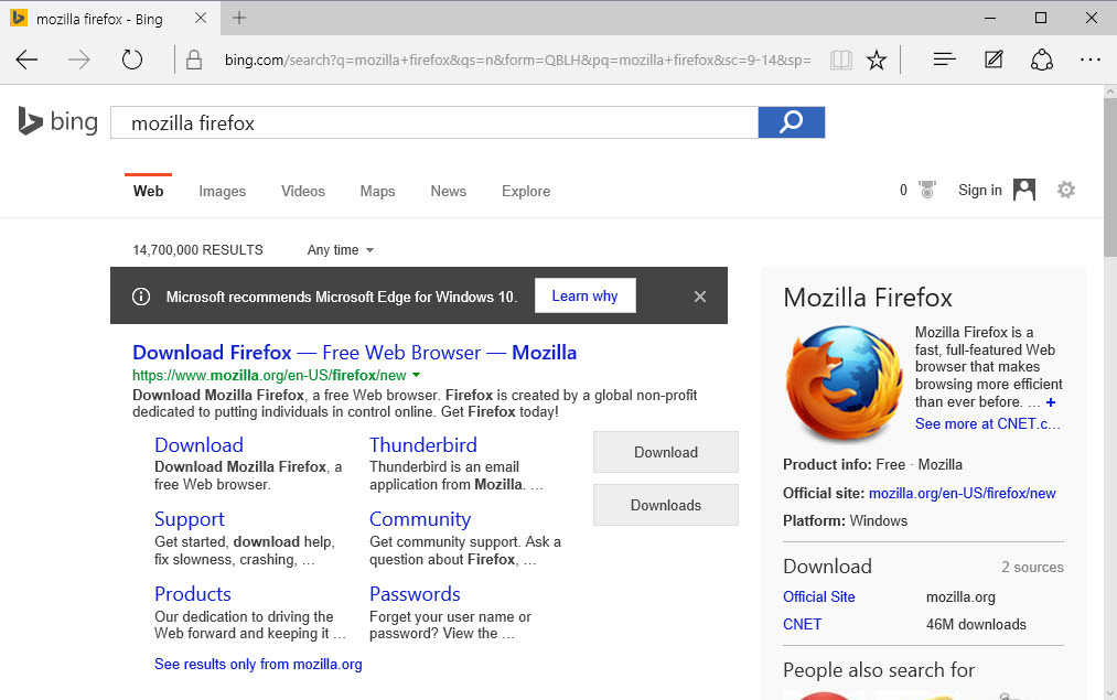 microsoft recommends edge