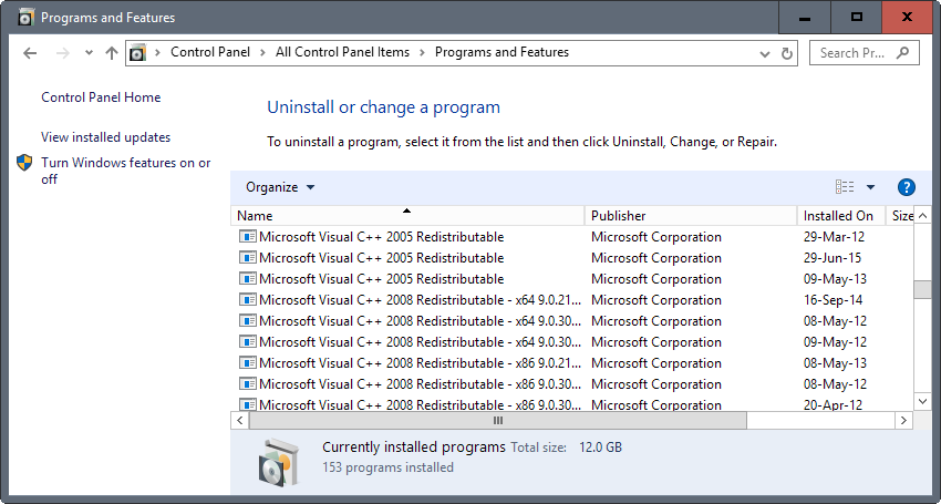 microsoft visual cpp redistributable packages
