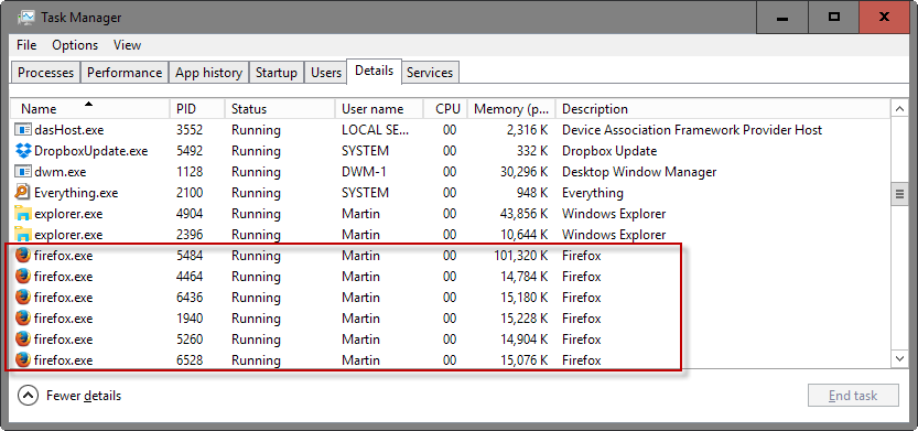 multiple firefox processes
