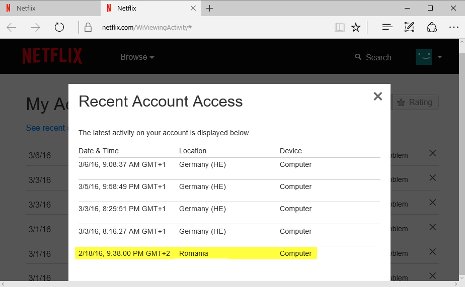netflix recent account history