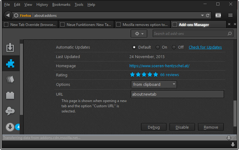 new tab override