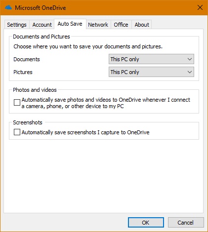 onedrive-automatically save screenshots