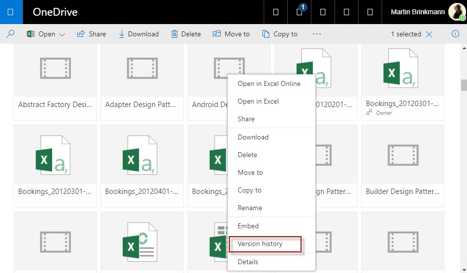 onedrive version history