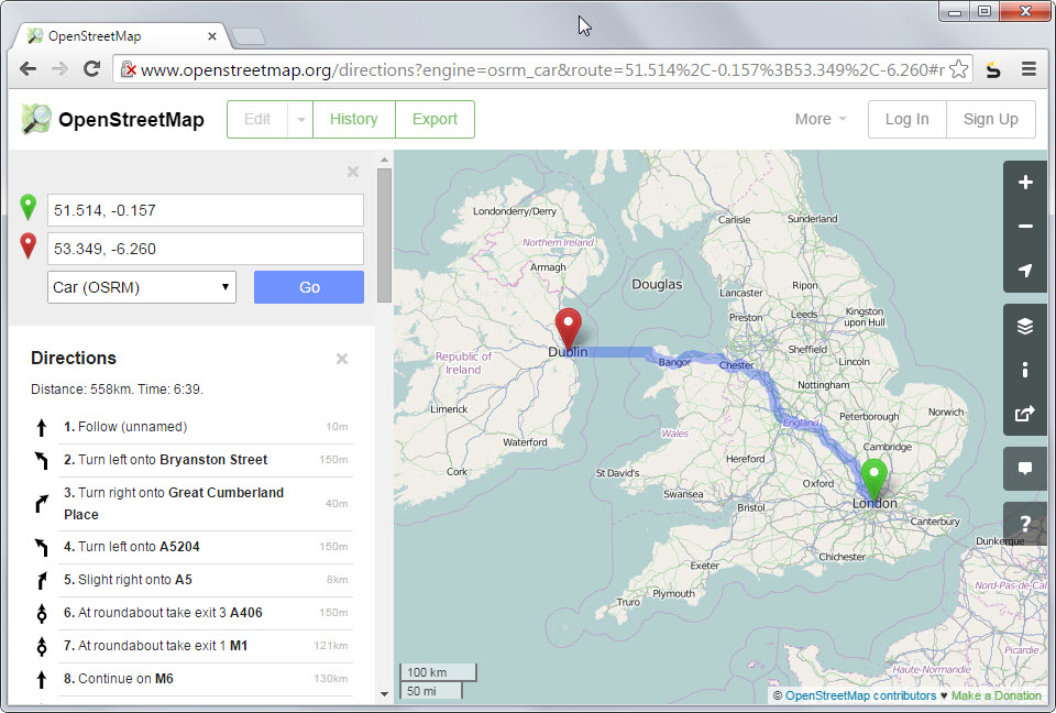 openstreetmap directions