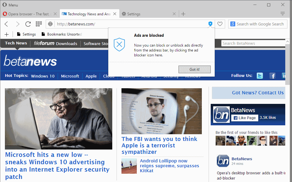 opera ads blocked