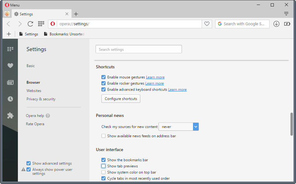 opera browser settings speed up