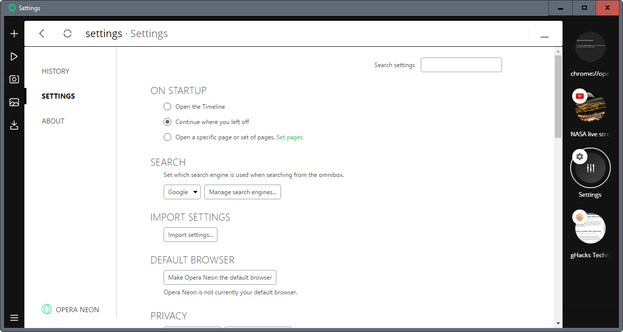opera neon settings