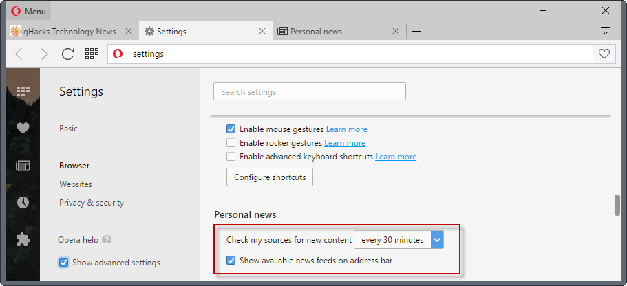 opera newsreader configuration