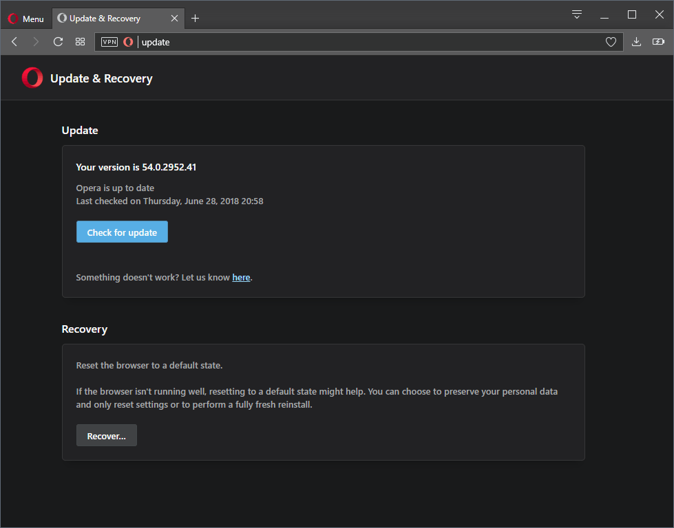 opera update recovery