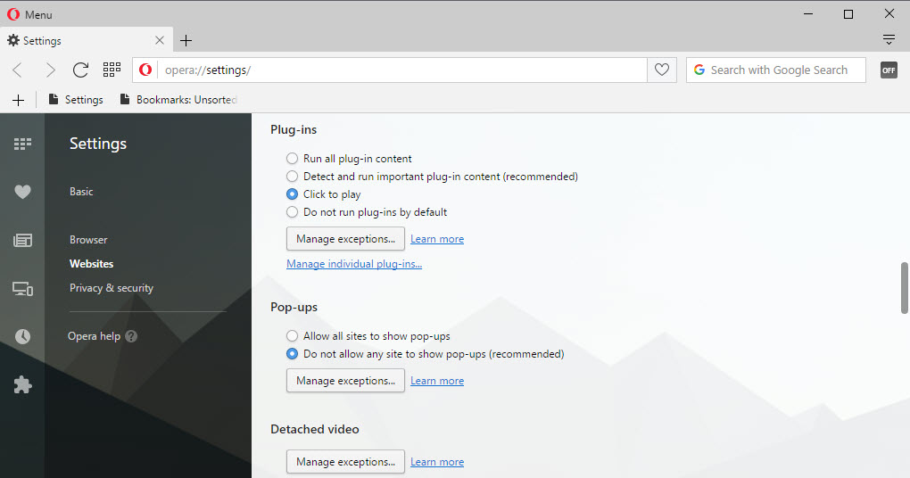 opera video auto play