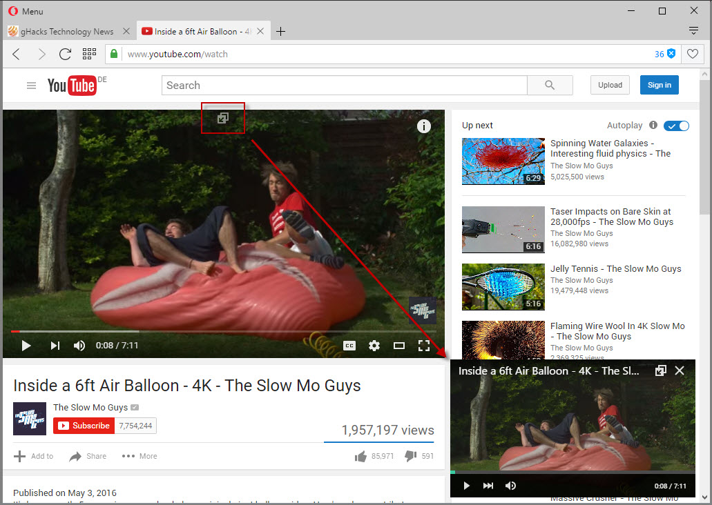 opera video pop out