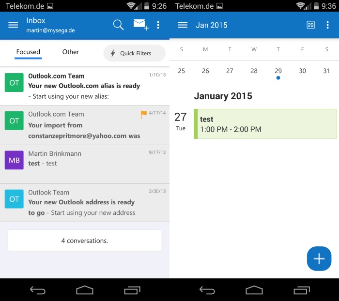 outlook calendar inbox