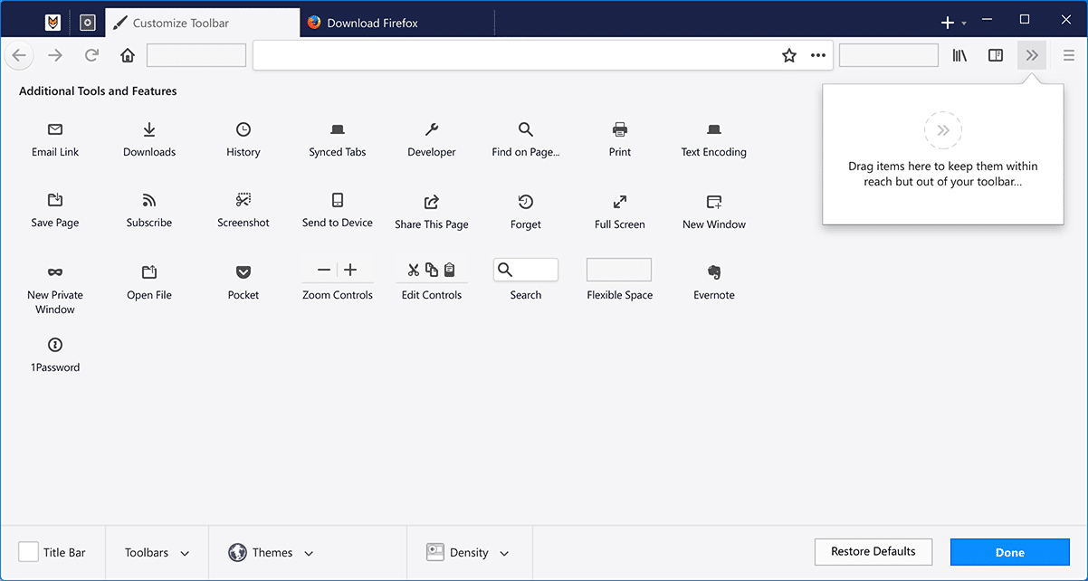 photon firefox 57 customize options