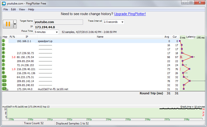 pingplotter youtube