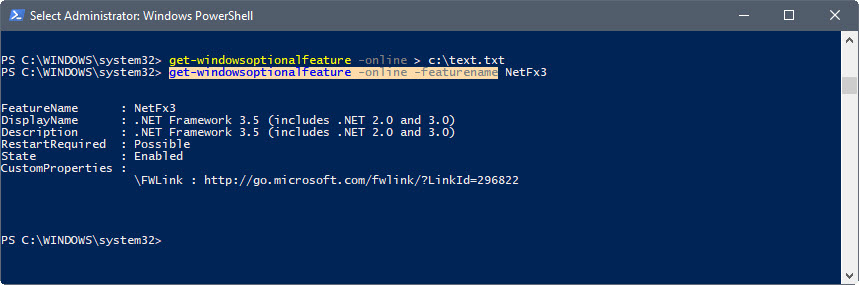 powershell-display information about features