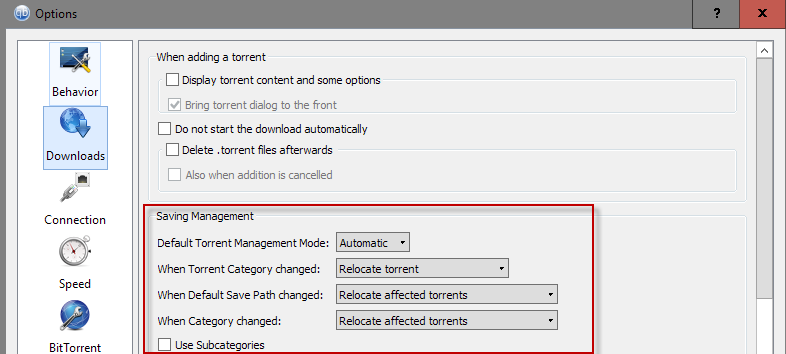 qbittorrent advanced saving management