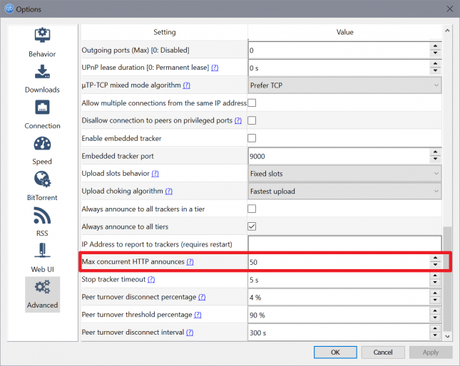 qbittorrent-max concurrent http announces