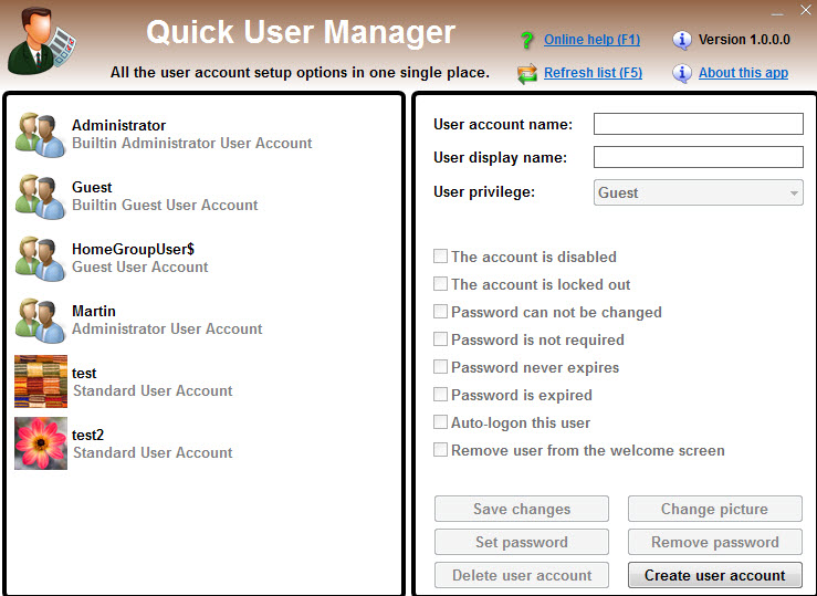 quick user manager