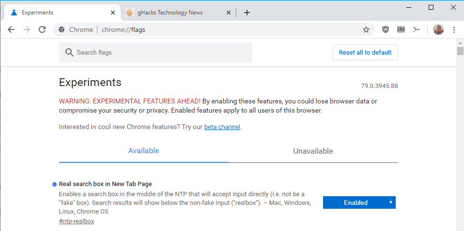 real search box new tab chrome