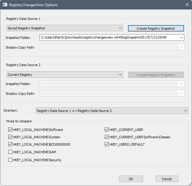 registry changes view