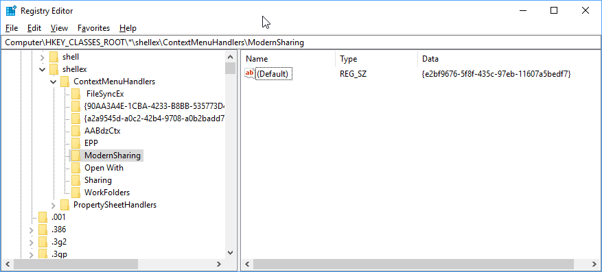 remove share context menu