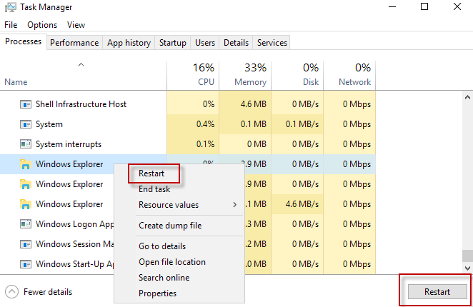 restart explorer