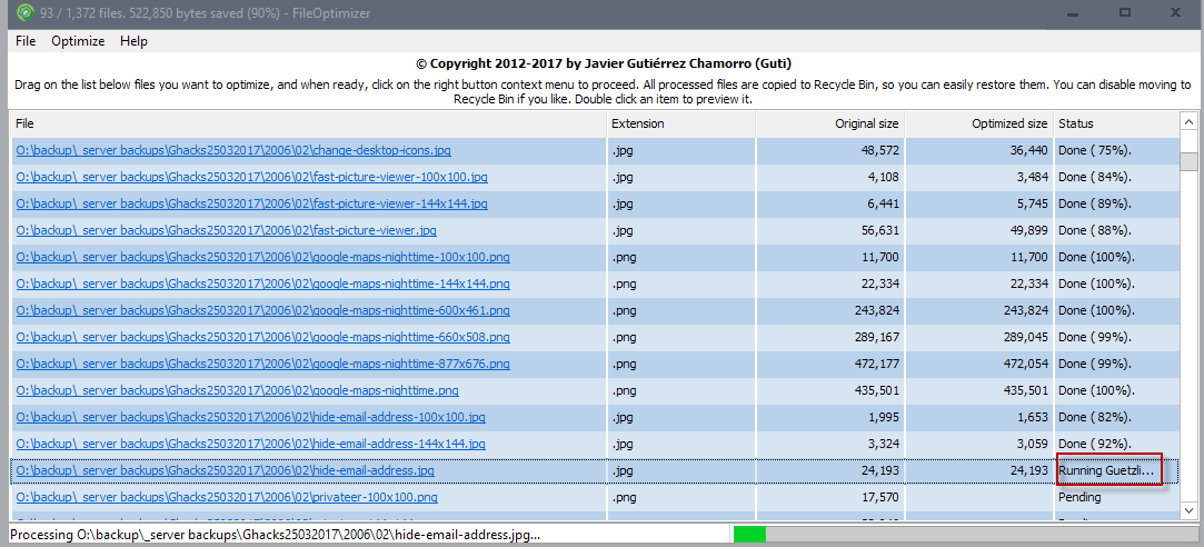 running guetzli file optimizer