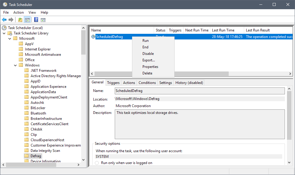 scheduled defrag task