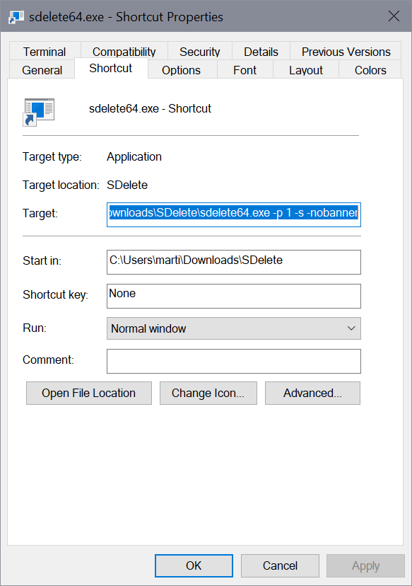 sdelete securely delete files windows