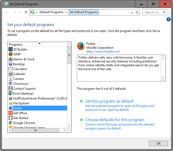 set default programs