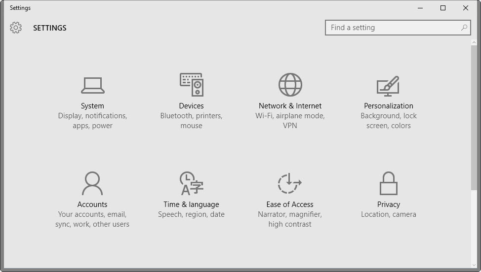 settings windows 10
