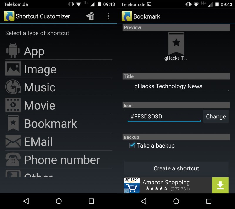 shortcut customizer