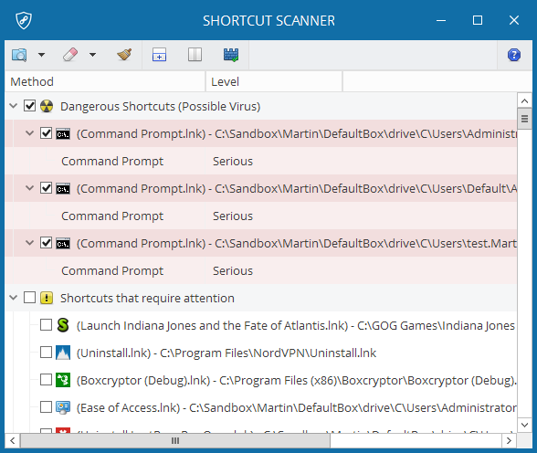 shortcut scanner