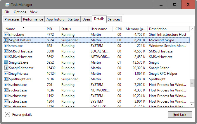 skypehost.exe task manager details