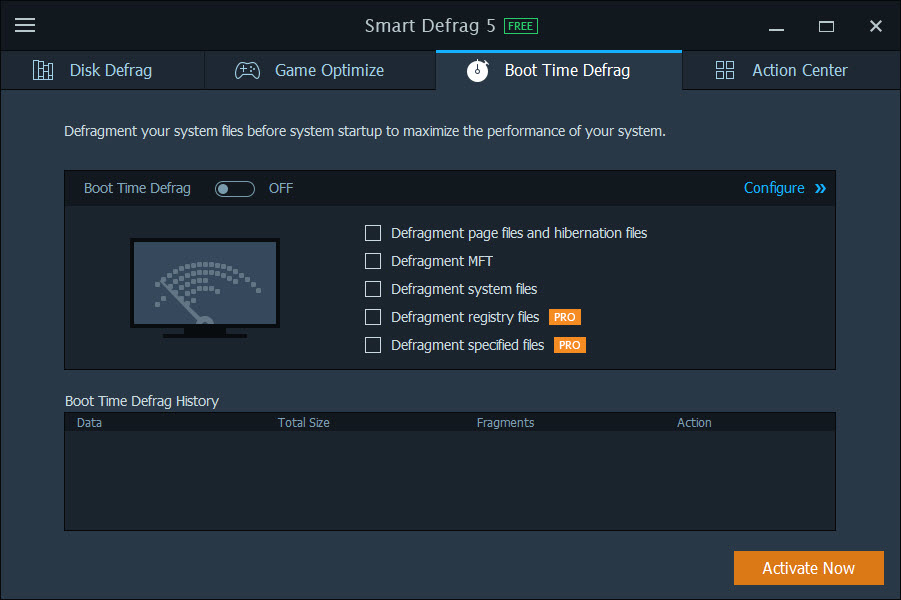 smart defrag 5 boot time defrag