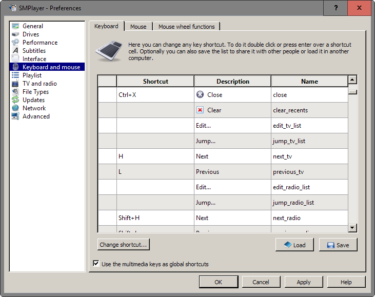 smplayer global shortcuts