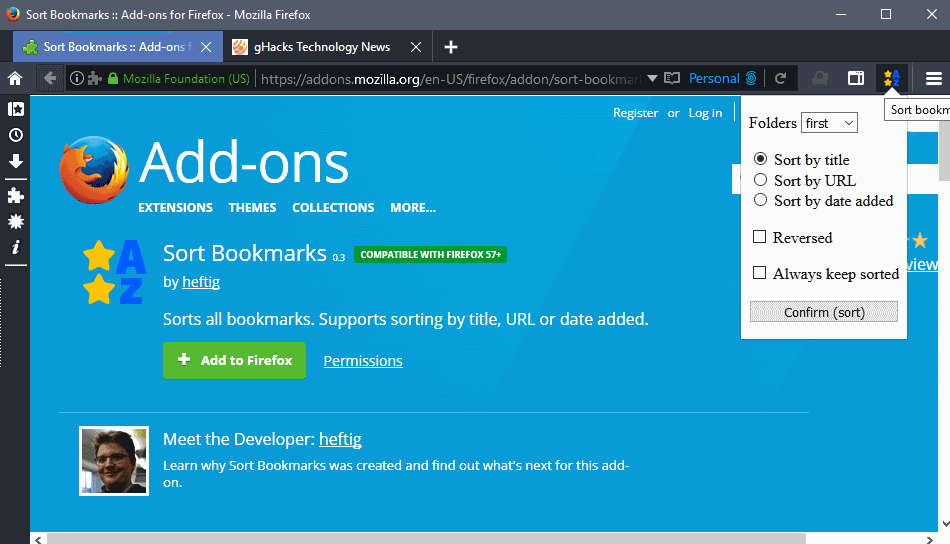sort bookmarks