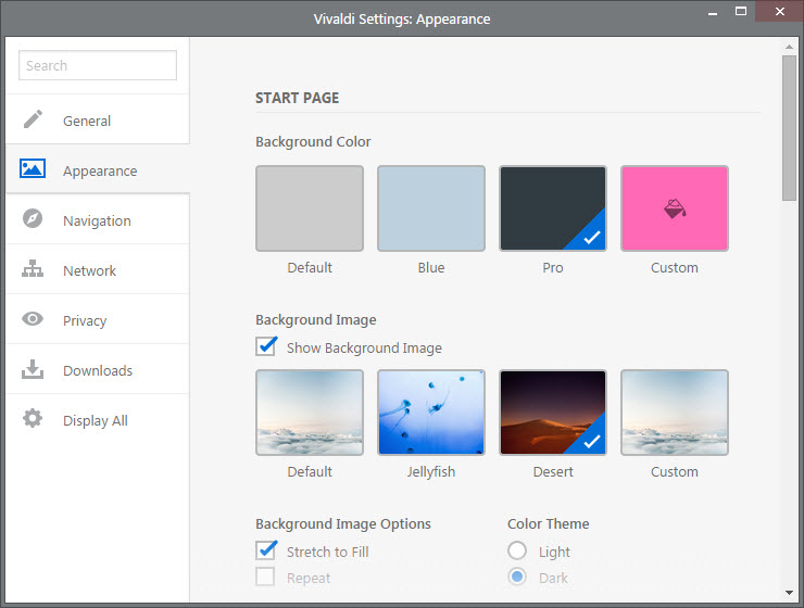 start page settings