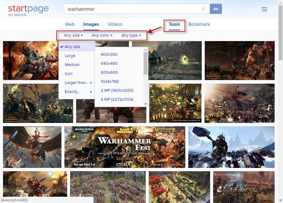 startpage image search tools