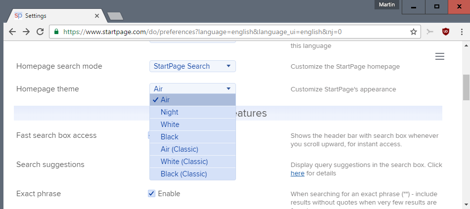 startpage theme