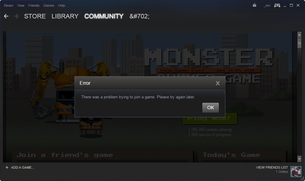 steam monster game error