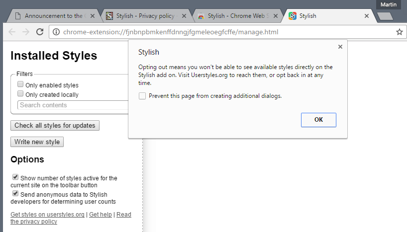 stylish privacy opt-out