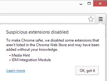 suspicious extension disabled
