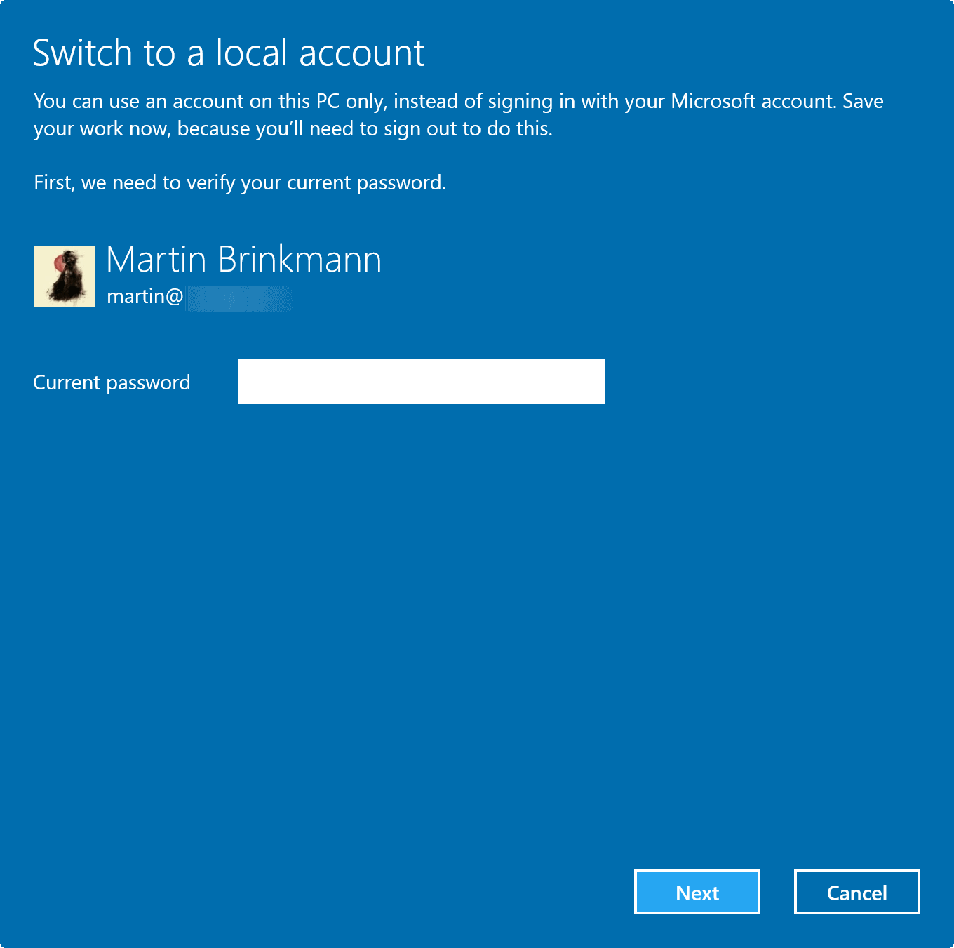 switch local account password