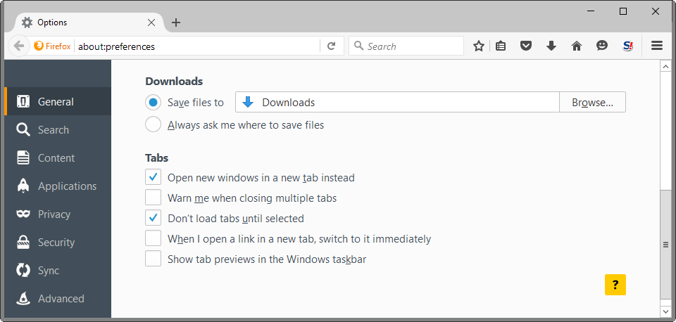 tabs preferences