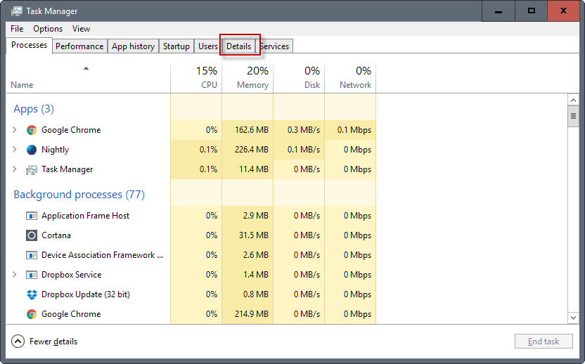 task manager details tab