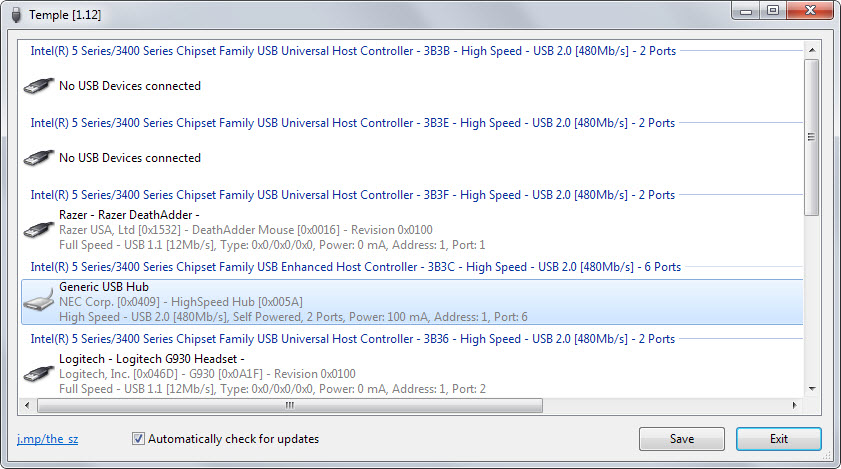 temple usb information