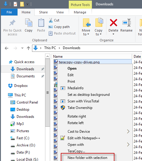 teracoopy 3.0 new folder with selection