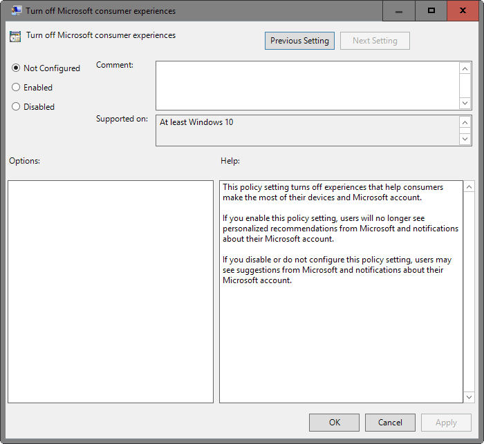 turn off microsoft consumer experience