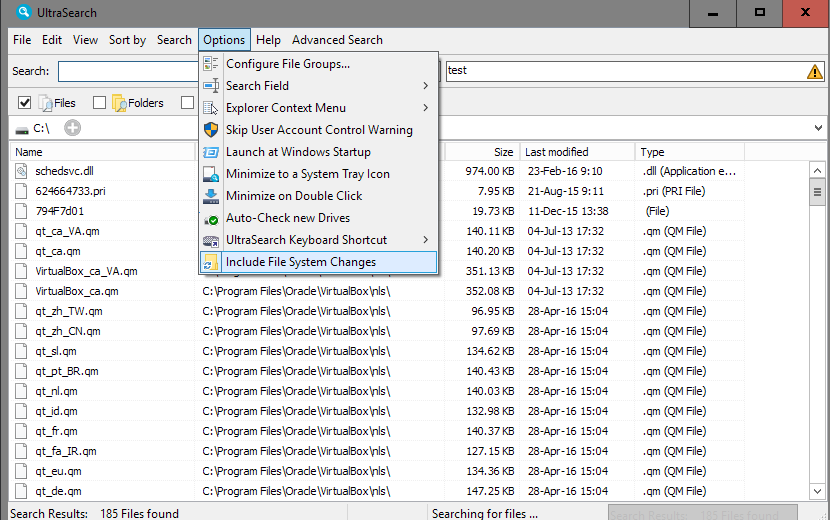 ultrasearch 2.1 new options
